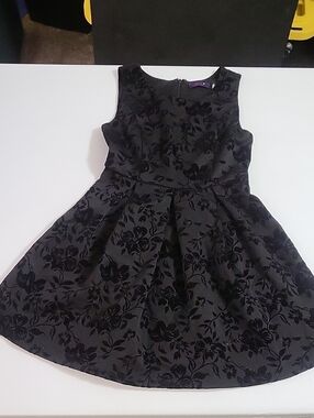 Dex Black Floral Velvet Fit-and-Flare Kids Dress